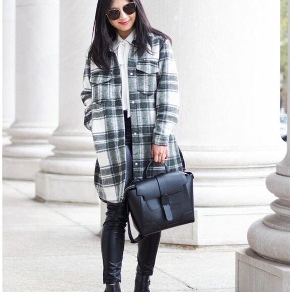 Abercrombie & Fitch Long-Length Wool-Blend Shirt Jacket Green Plaid Size Small - Picture 2 of 9
